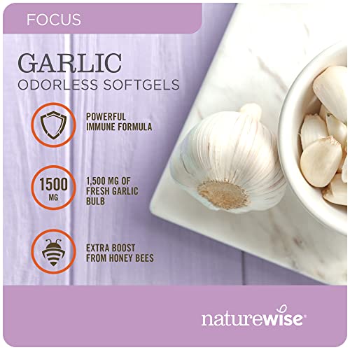 NatureWise Garlic Odorless Softgels 1500mg Support Teeth & Immune System Health with Antioxidants & Bee Pollen | Garlic Clove Support, 60 Count - Image 3