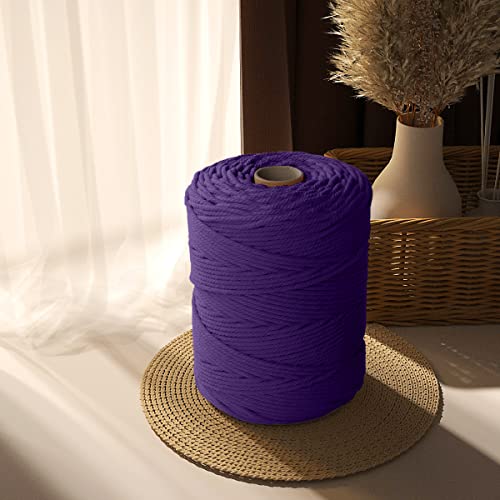 Image of ZUEXT Macrame Cord, Dark Violet, 5mm x 328yds Cotton String Macrame Yarn | Natural Handmade, 4 Strands Twisted Cotton Rope, for Craft Wall Hanging Weaving Tapestry Dream Catchers Hanger DIY Gift, 300m