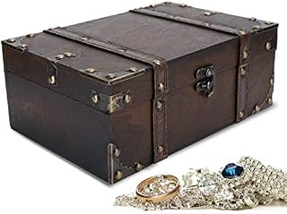 Vintage Wooden Storage Box, Pirate Treasure Chest Storage Box, Vintage Decorative Treasure Jewelry Chest with Lock Home Decoration for Living Room Bedroom 23.5 x 16 x 9.5cm