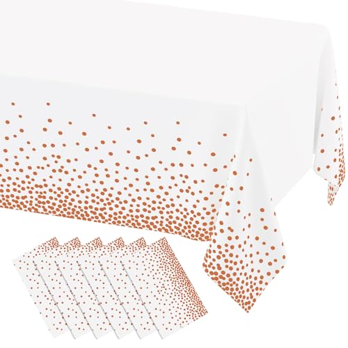 misaya 6 Packs Disposable Plastic Table Cloth, Rose Gold Dots in White