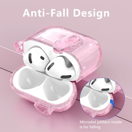 Image of (with Safety Lock) VISOOM 2025 Clear Cases for Airpods iPods 4 Case Cover Women, Bling Airpod iPod 4 Cases Soft 4th Gen Air Pods iPods Case with Keychain for Apple Headphones Airpods4 Generation-Pink