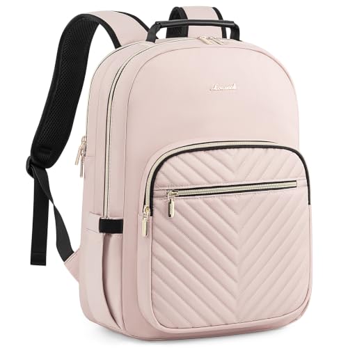 LOVEVOOK Laptop Backpack Purse for Women, Work Travel Computer Bags, College School Backpack for Student Girl, Quilted Casual Daypack with USB Port, Fit 15.6 Inch Laptop, Antiquewhite