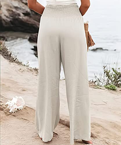 Womens Cotton Linen Pants Wide Leg High Waist Long Palazzo Trousers with Pocket2