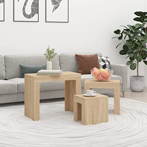 Miniatura 2 de Vidaxl Mesas De Centro Apilables 3 Piezas Auxiliar Consola Mesita Salón Lateral Té Café Sofá Sala De Estar Muebles Contrachapada Roble Sonoma
