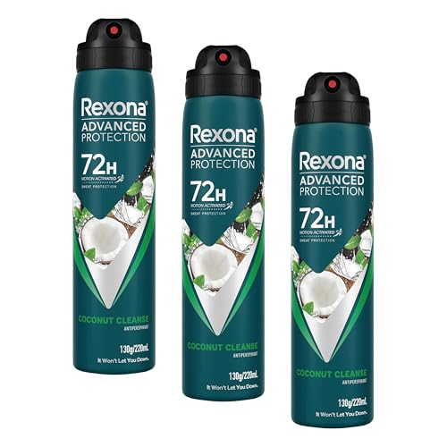 Rexona Antiperspirant Aerosol Deodorant Advanced Protection Coconut Cleanse + Mint Scent for Men 220 ML (packaging may vary) (Pack of 3)