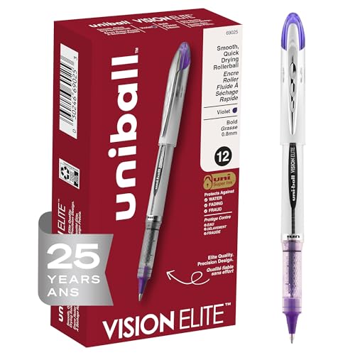 Image of uniball Vision Elite Rollerball Pens, Bold Point (0.8mm), Violet, 12 Pack