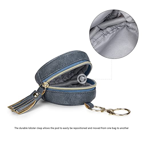 Image of Pacifier Case Bag - Leather Pacifier Holder with Clip for Diaper Bag Stroller Purse Charm, Holds 2 Pacifiers Outdoor Travel (Weave Blue)