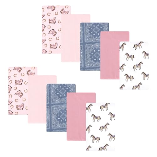 Image of Hudson Baby Unisex Baby Cotton Poly Flannel Burp Cloths, Cowgirl 10 Pack, One Size