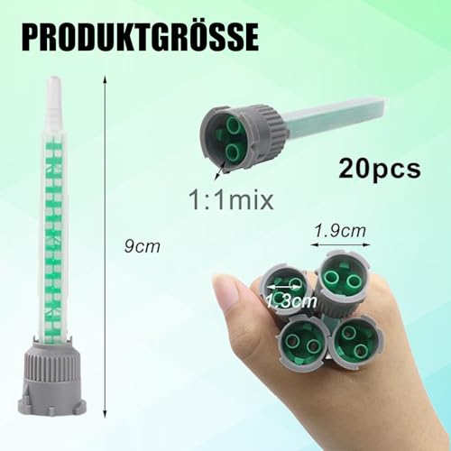 YceLon 20 Stück Mischdüsen für 2K Kleber, Statikmischer Mischdüse 1:1 für Epoxidharz & Kunststoffkleber, Zweikomponentenkleber Düse für Pistole