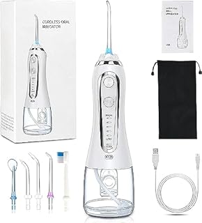 Water Flosser for Teeth, 5 Mode Dental Flosser Cordless Oral Irrigator IPX7 Waterproof, 300ML Reservoir USB Rechargeable w/Gravity Ball 6 Jet Tip for Orthodontic & Implant Teeth, Home Travel