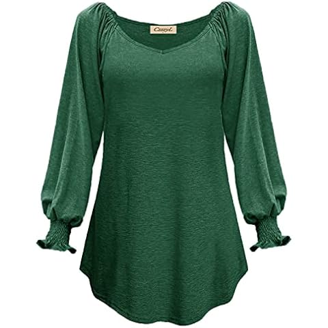 CzzzyL Women Lantern Long Sleeve Tops V Neck Blouse T Shirts, Green-l, Large Cover