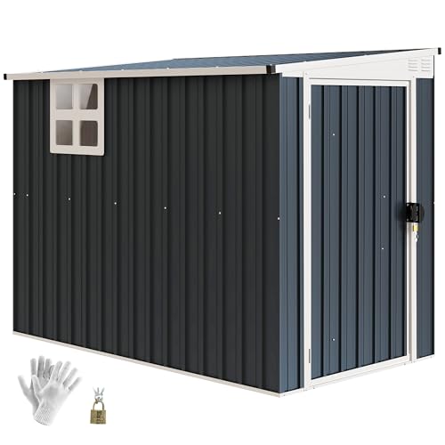 Outsunny Metall Gerätehaus 2,7m² 128x231x181cm Geräteschuppen mit Pultdach Fenster Abschließbarer Tür wetterfest Gartenhaus Outdoor Garten Schuppen für Hinterhof Außenbereich Dunkelgrau