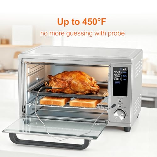 Image of OLIXIS Toaster Oven Countertop, 29.6QT Air Fryer Toaster Oven Combo, 12-in-1 with Smart Probe, Broil, Bake, Toast & Specialized Presets, Temp Up to 450F, 6 Accessories Included, Stainless Steel