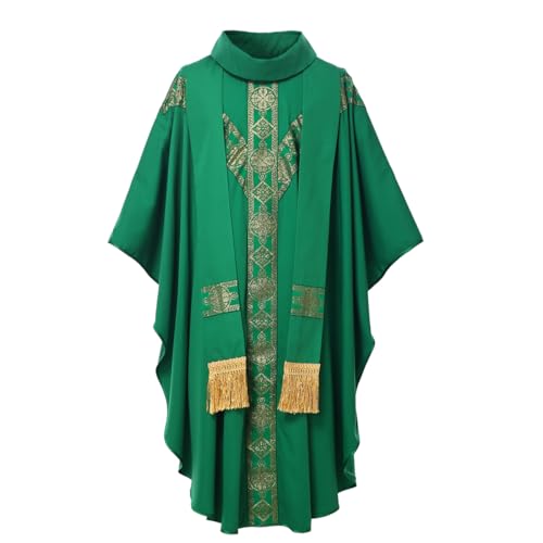 BPURB Priest Celebrant Chasuble Clergy Pulpit Anglican Chasuble Roman Catholic Church Father Mass Embroidered Vestments Robe with Stole Green One Size
