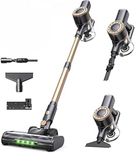 Lubluelu Akku Staubsauger Kabellos Leicht Leise Selbststehend Mit LED Anzeige, Starke Saugleistung Für Tierhaare, Teppiche, Hartböden Und Auto, Gold