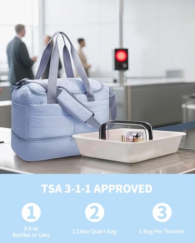 WANDF 18x14x8 For Spirit Airlines Personal Item Bag Lightweight Puffer Weekender Bags for Women Travel Duffle Carry On Bags with Shoe Compartment & TSA Approved Toiletry Bag (Slate Blue)2