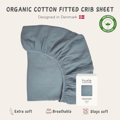 Image of Crib Sheets - Organic Cotton Muslin Fitted Crib Sheet - Standard Size for Baby Boy and Baby Girl 28 inch x 52 inch Ultra-Soft and Breathable. (Tradewinds)