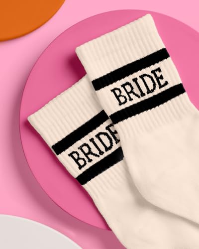 xo, Fetti Bride Socks, Ivory + Black | Bride To Be Gift, Bachelorette Decorations, Wedding Day Slippers, Bridal Footwear Gift