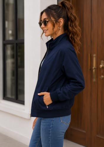 Image of Tagas Women's Casual Bomber Jacket | Lightweight Zip-Up Jacket with Pockets | Full Sleeve Solid Color Outerwear for Winter, Travel & Daily Wear|oversized jecket|