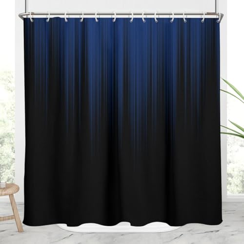 Image of AAtter Blue and Black Shower Curtain Standard Abstract Ombre Mens Boys Royal Navy Boho Striped Dark Cool Art Minimalist Home Bathroom Decor Bathtub Set with 12 Hooks, 72x72, Modern