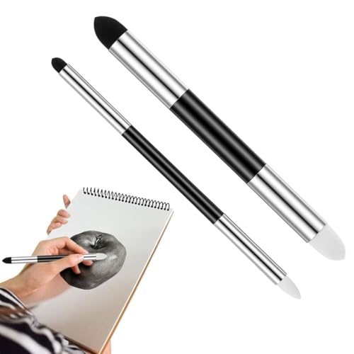 WUY Difuminadores de dibujo,Paquete de 2 pinceles de esponja de doble cara para difuminar, lavables, para borrar bocetos frotando, pinceles de dibujo de doble cara, negros