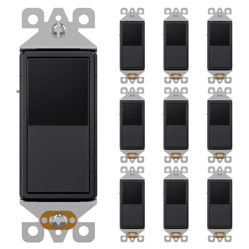 AIDA 3 Way Decorative Light Switch, Electric Switches,15Amp, 120/277 Volt, 3 Way Rocker Switch, Wall Switch Replacement, Self-Grounding, Residential and Commercial Grade, UL Listed (10 Pack,Black)