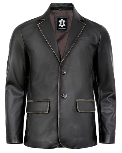 Image of Leather Blazer Men - Casual 2 Button Coat Style Real Lambskin Mens Leather Jacket