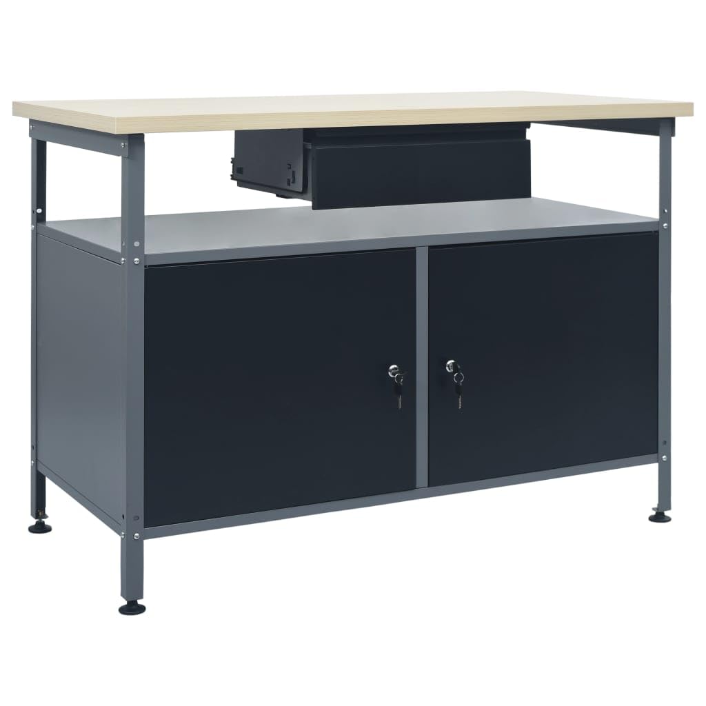 vidaXL Banco de Trabajo Garaje Superficie Grande Herramientas de Trabajo Mesa Estación Plataforma Estable de Acero Negro 120x60x85 cm