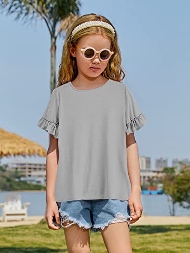 Kingdenergy Girls Summer Cute T Shirt Short Ruffle Sleeve Basic Soft Casual Plain Tunic Tops Tees Z-Grey #TOP1