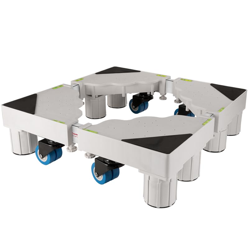 洗濯機 台 キャスター付き 8足4輪 調整可能 防水パン 洗濯機置き台 冷蔵庫置き台 防振パッド 360度回転 高さ昇降可能 騒音振動対策 耐荷重500KG (ホワイト 四本パイプ)