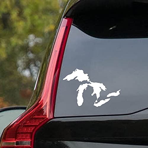 Image of Michigan The Great Lakes Decal Vinyl Sticker White Cars Trucks Laptops Walls Glass Metal Bumper - 5.5 inches