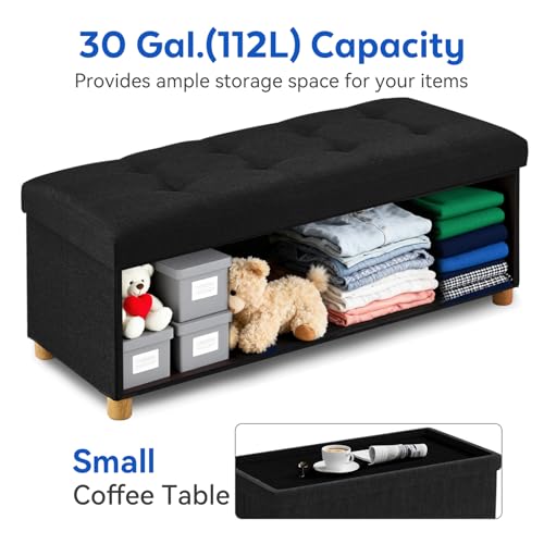 Image of BRIAN & DANY 43 Inches Folding Storage Ottoman Bench, Ottoman with Storage Bench for Bedroom, Living Room, Entryway, Foot Rest with Legs, Black