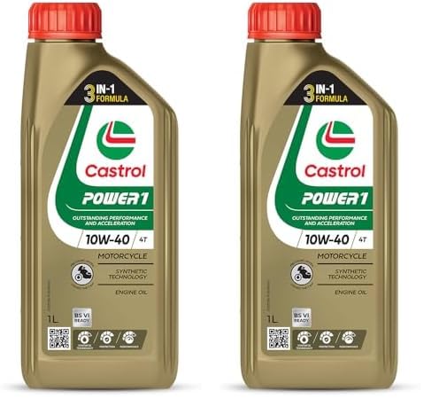 Image of Castrol POWER1 10W-40 4T Synthetic Engine Oil for Bikes | With 3-in-1 Synthetic Technology | Meant for High Performance Bikes | BS VI Ready |1L (Pack of 2)