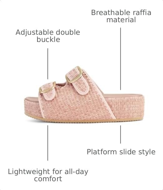 Image of Raffia Sandals for Women Platform Slide Sandals Espadrille Straw Beach Adjustable Double Buckle Summer Comfortable Cute Woven Casual Shoes