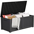 DWVO 120 Gallon Outdoor Storage Box, Large Lockable Resin Deck Box, Water Resistant Patio Storage Box for Tools, Cushions, Supplies - Black