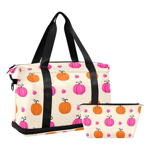 Pumpkin Beige Autumn Travel Duffel Bag for Women Men Gym Bag with Shoe Compartment Wet Pocket Carry On Weekender Overnight Bags for Hospital Gym Travel2