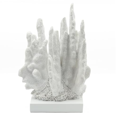 Lukitas White Coral Reef Statue and Sculpture Decor, Nautical Beach Coastal Ocean Themed Home Decoration, Tabletop Ornament for Wedding Living Room Office, Resin 10''