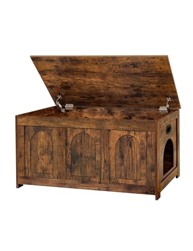DINZI LVJ Cat Litter Box Enclosure, Flip Top Litter Box Furniture, Farmhouse Hidden Cat Washroom, Wooden Pet House, End Side Table, 39.4"L x 19.7"W x 19.7"H, Sturdy and Easy to Assemble, Rustic Brown