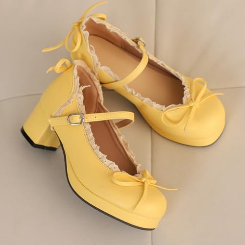 Women's Sweet Cute Bow Platform Lolita Mary Jane Pumps Round Toe Low Block Chunky Heels Ankle Strap Buckle Prom Party Princess Dress Shoes3