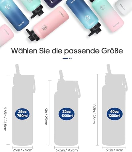 HydroPal Isolierflasche 750ml Edelstahl, BPA-frei, 24h kalt/12h heiß, auslaufsicher, Sport- & Trinkflasche mit Strohhalm & 2 Deckeln, spülmaschinenfest & rutschfest für Alltag & Sport 5