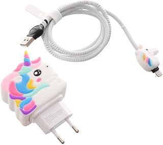 G-Power 4 In 1 3D Silicone Charger And Cable Protective Kit With Anti-Tangle Cut Unicorn Design Compatible All Chargers Set Of 4 Pieces - White
