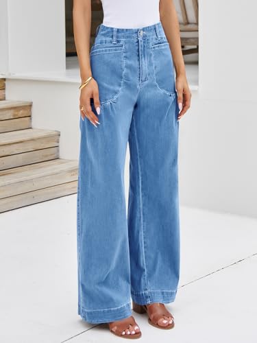 Cicy Bell Womens Wide Leg Pleated Jeans Boyfriend Baggy Stretchy High Waisted Trendy Denim Pants with Pockets - Image 4