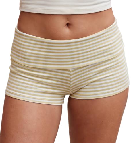Image of KMBANGI Womens Fold Over Shorts Elastic Waist Y2k Lounge Shorts Foldover Cute Pajama Micro Bottoms Mini Shorts Sleepwear