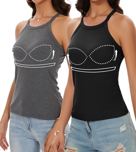 Women Tank Top with Built in Bra Cup Slim Fit