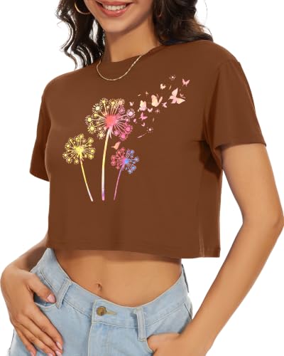 Image of Womens Summer Crop Tops Short Sleeve Round Neck T-Shirts Loose Fit Casual Blouse 2026