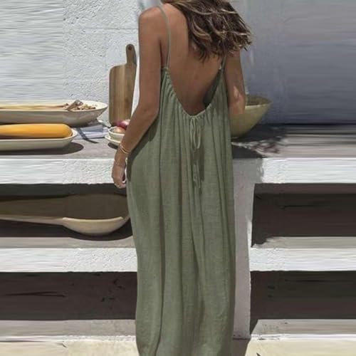 Image of HTHLVMD Backless Cami Dress Summer Dresses for Women 2026 Spaghetti Strap Dresses Womens Solid Color Backless Cami Dress
