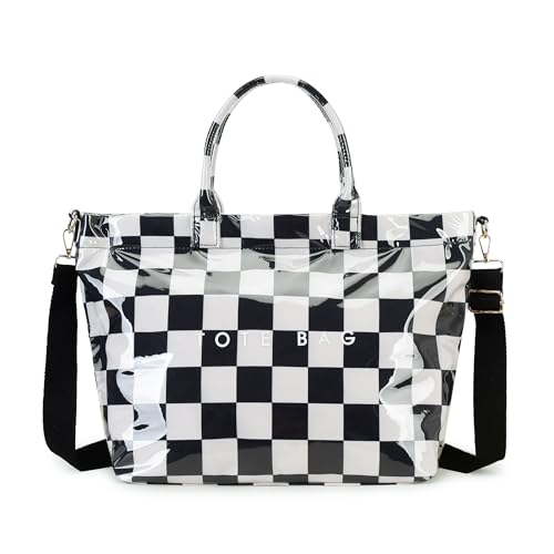 Image of GISMTR Large PVC Tote Bag for Women Letters Print Handbags Kraft Paper Shoulder Bag for Work Travel