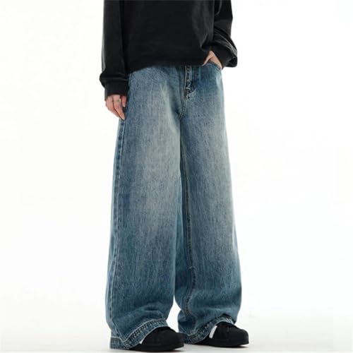 Men's Washed Straight Jeans Solid Color Wide Leg Denim Trousers Versatile Pants4