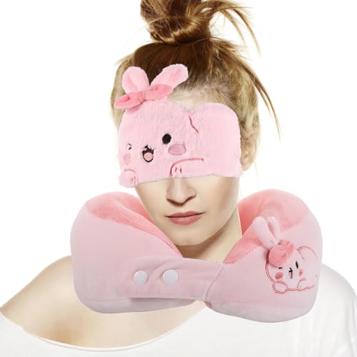 Almohada de cuello con máscara de viaje rosa 21.5x15.5x0.5 cm miniatura 7