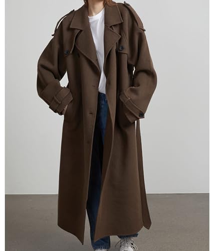 Sexyshine Women's Winter Double Breasted Long Coat Notch Lapel Long Sleeve Wool Blend Trench Coat with Belt3